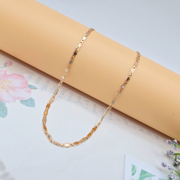 Rose Gold Flat Geometric Link Necklace for Women - 45+5cm Adjustable, XPNL0057 - Picture 1 of 12